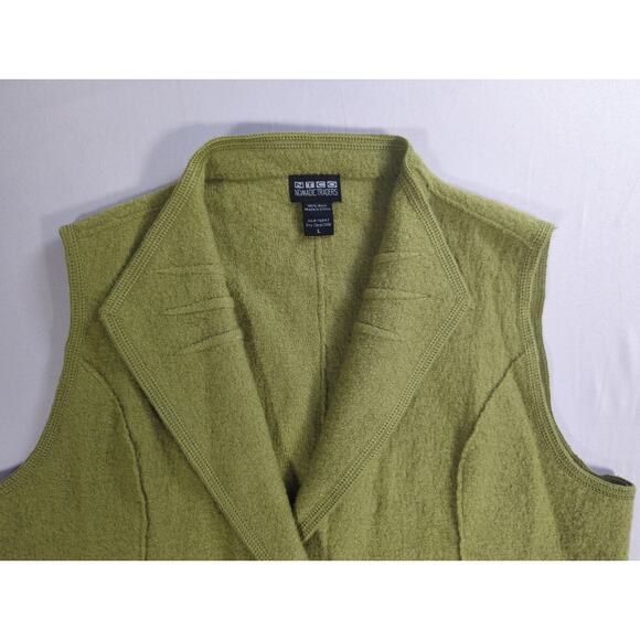 Nomadic Traders Womens Vest L Green 100 Wool Sleeveless Button Front Sweater - Picture 6 of 10